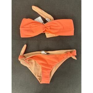 Solid & Striped Peach Coral 2 Piece Twist Front Knotted Swim Bikini Set S/M NWT